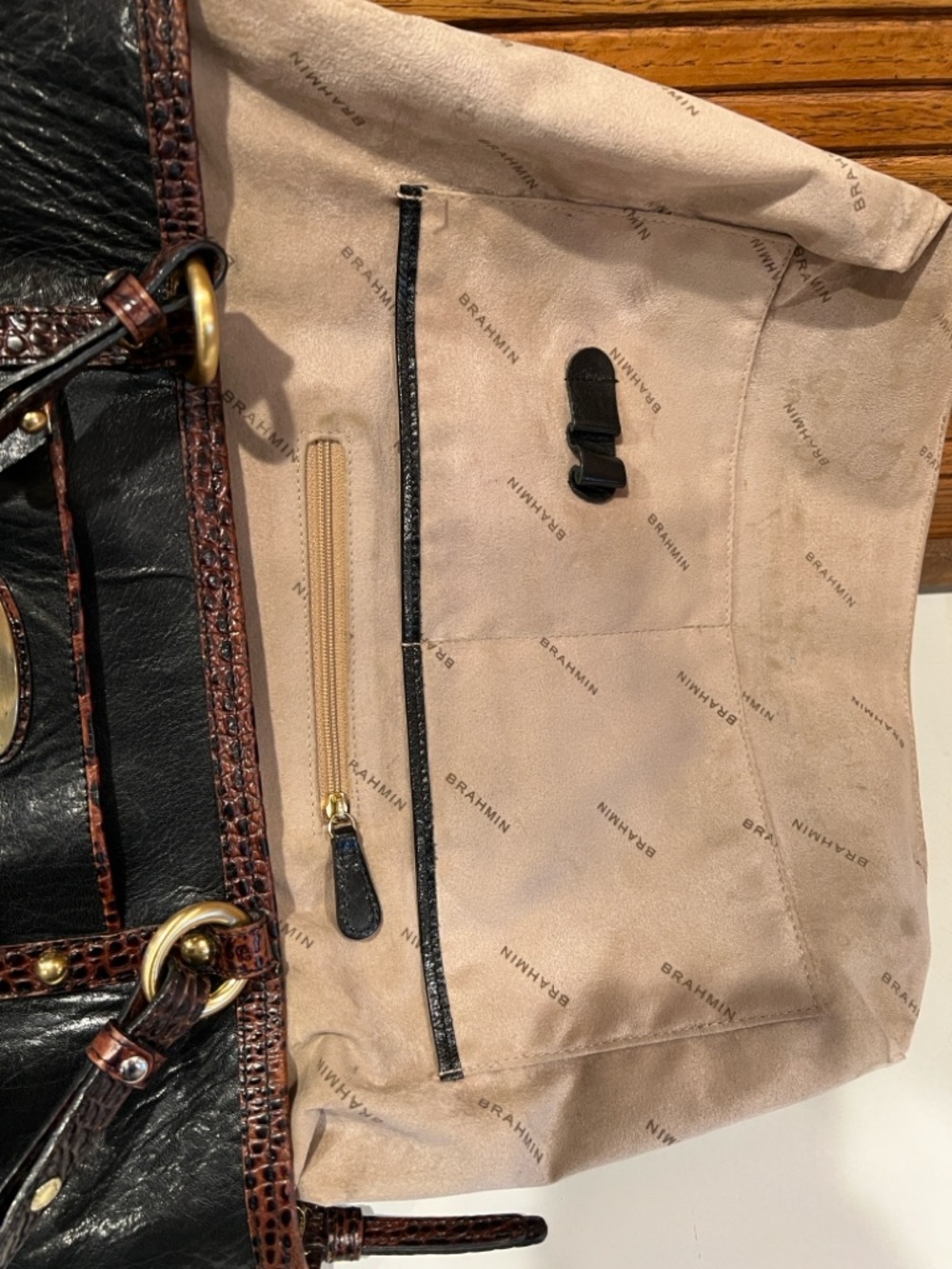 Vintage Brahmin Arno Tote bag, Tuscan collection, black with Pecan croc trim - Picture 15 of 16